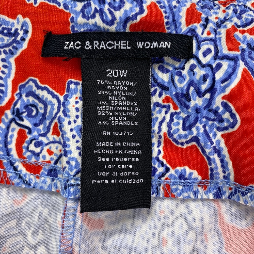 NWT Zac & Rachel Pull On Crop Pant Red Blue Paisley Sz. 20W - Picture 10 of 11